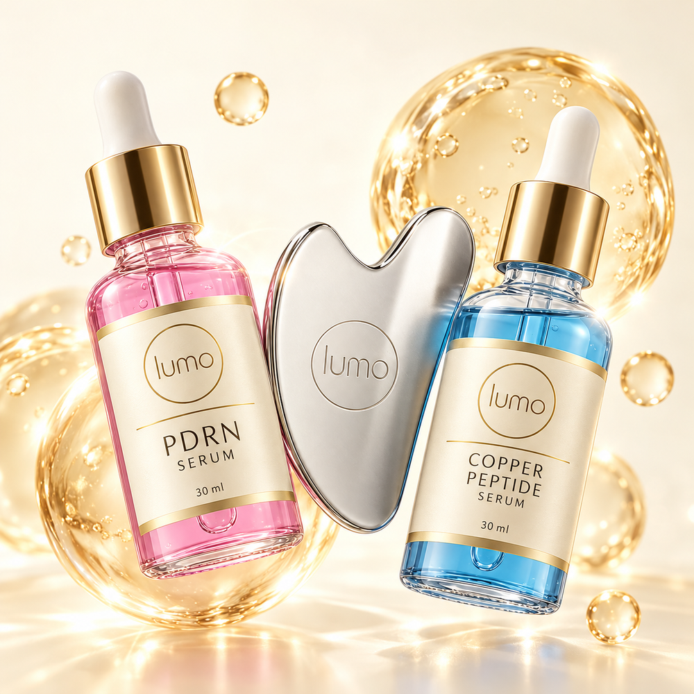 Lumo Copper + PDRN Ritual Set — packaging design mockup