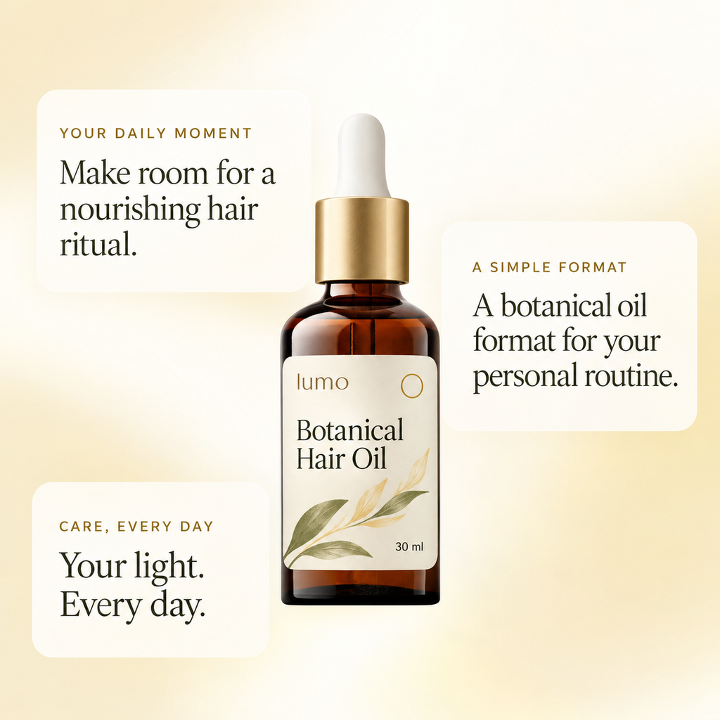 Lumo Botanical Hair Oil — everyday care editorial mockup