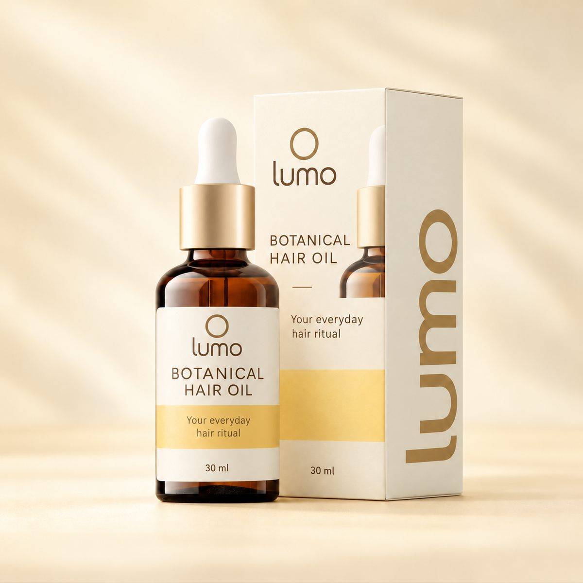 Lumo Botanical Hair Oil — packaging design mockup