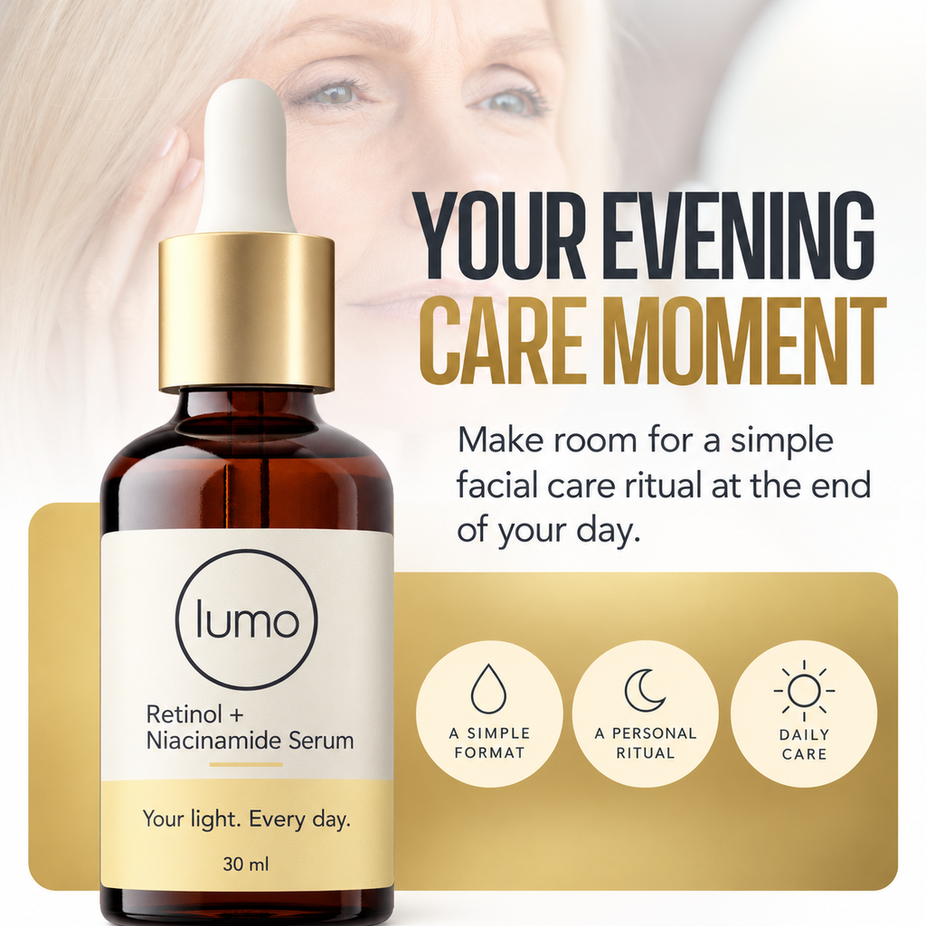 Lumo Retinol + Niacinamide Serum — Lumo care editorial mockup
