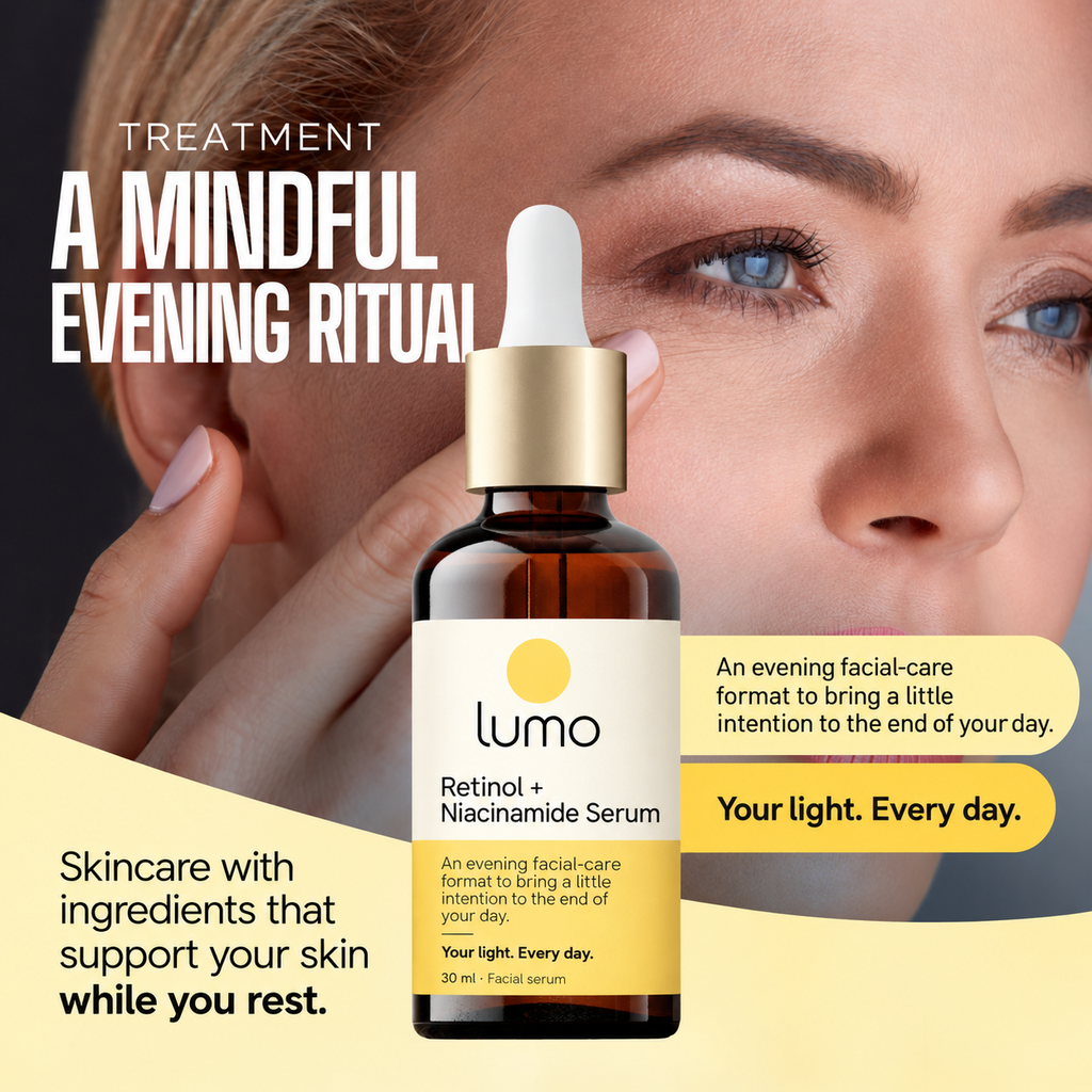 Lumo Retinol + Niacinamide Serum — Lumo care editorial mockup