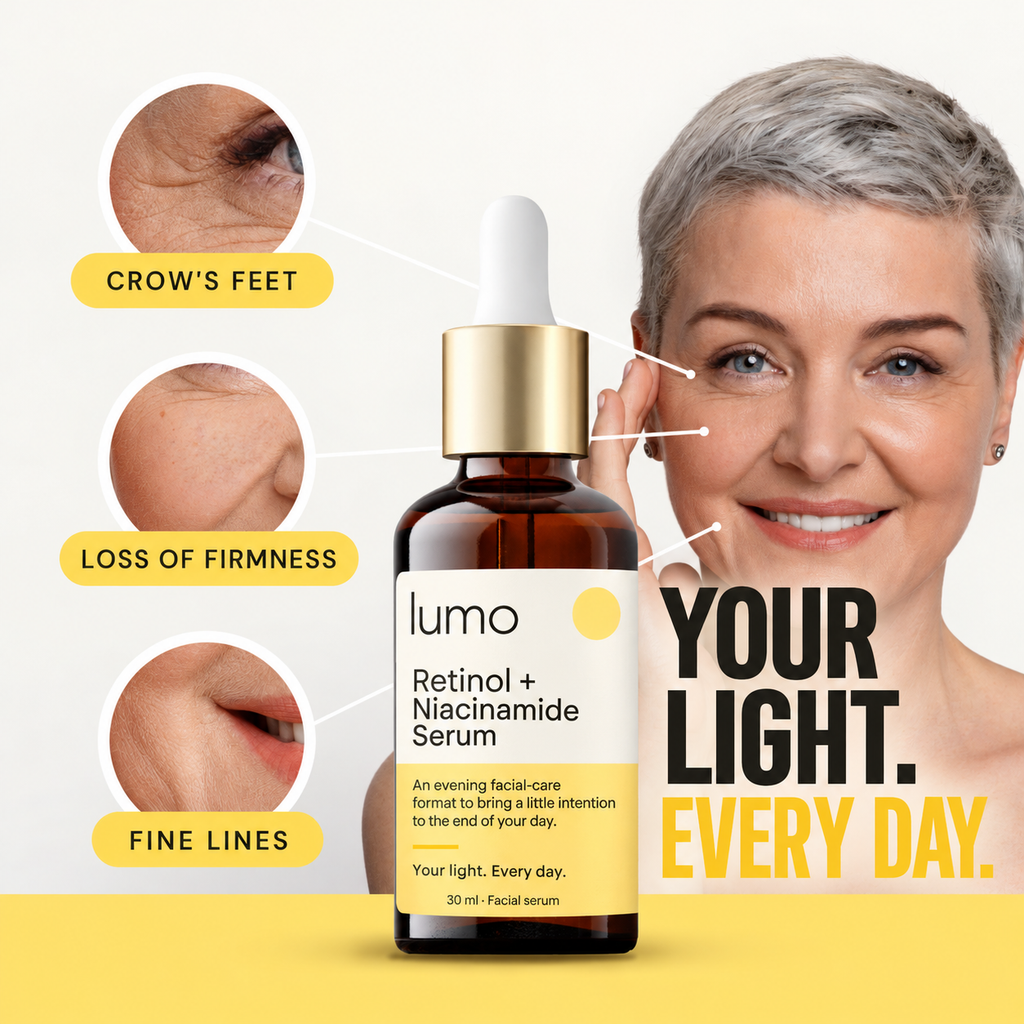 Lumo Retinol + Niacinamide Serum — Lumo care editorial mockup