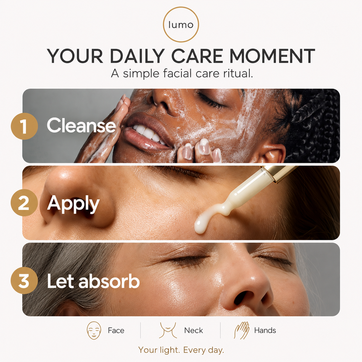 Lumo Tranexamic Serum · Original Edition — daily care editorial mockup