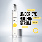 Lumo Eye Roll-On bottle with silver cap — packaging design mockup