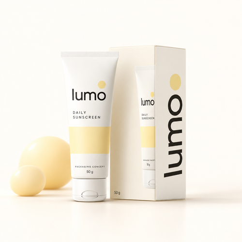 Lumo Daily Sunscreen · SPF 50 Reference — packaging design mockup
